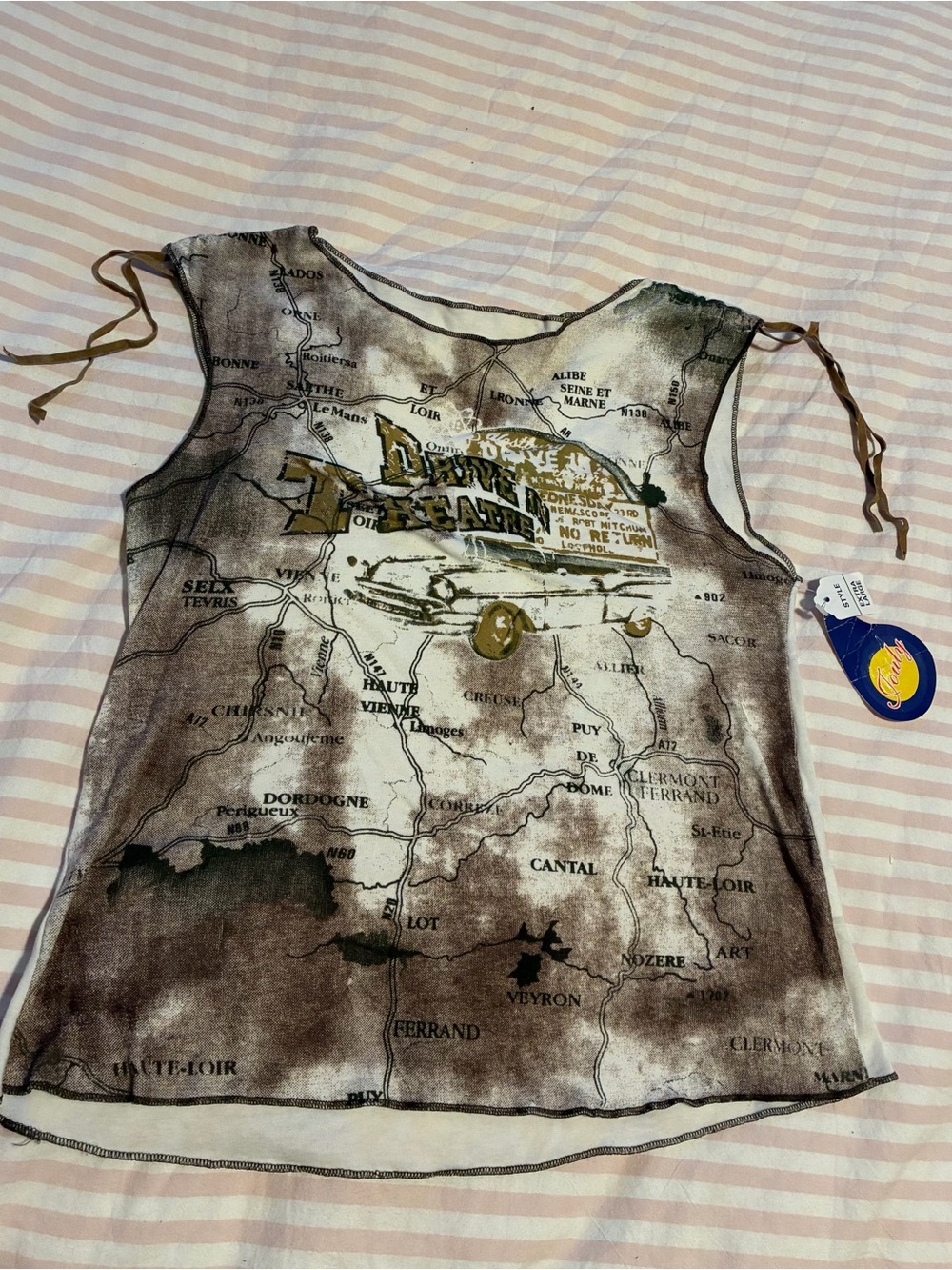Girls Map-Print Tie-Shoulder Tank Top — Brown